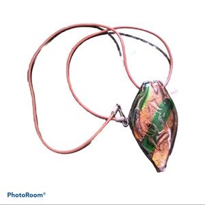 Blown‎ Glass Artisan Fairycore Gold Green Leaf Necklace Fall outfit inspo